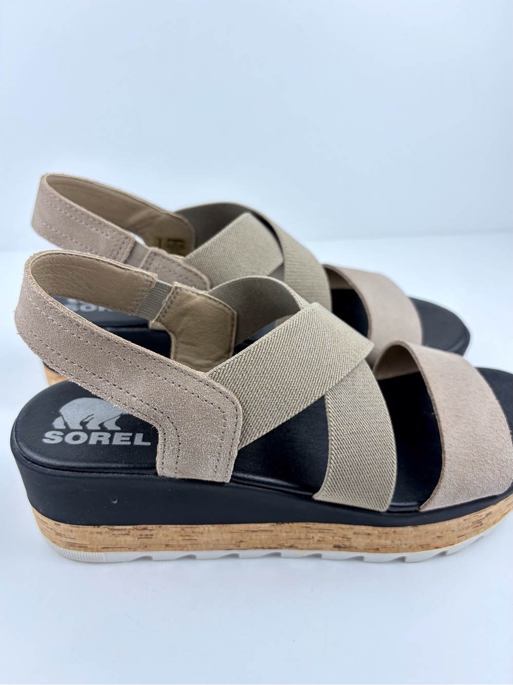 Sorel Women's Cameron Flatform Slingback Sandals Sz 9 Tan Black